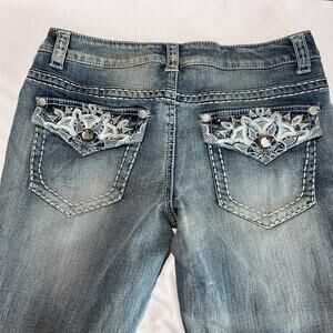 Y2K Paisley Sky Women’s Jeans Size 10 Medium Wash Embroidered Rhinestone Pockets